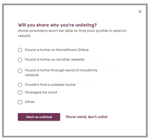 Will you share why youre unlisiting your renters profile